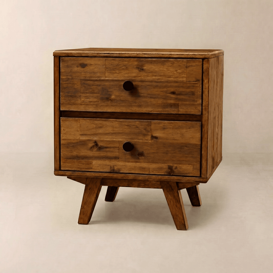Acacia Silvia Solid Wood Beside Table With 2 Drawers