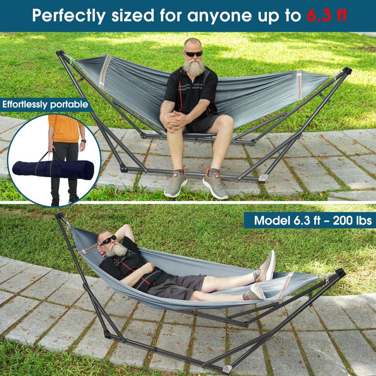 Tranquillo Original Collapsible Hammock with Stand, Grey