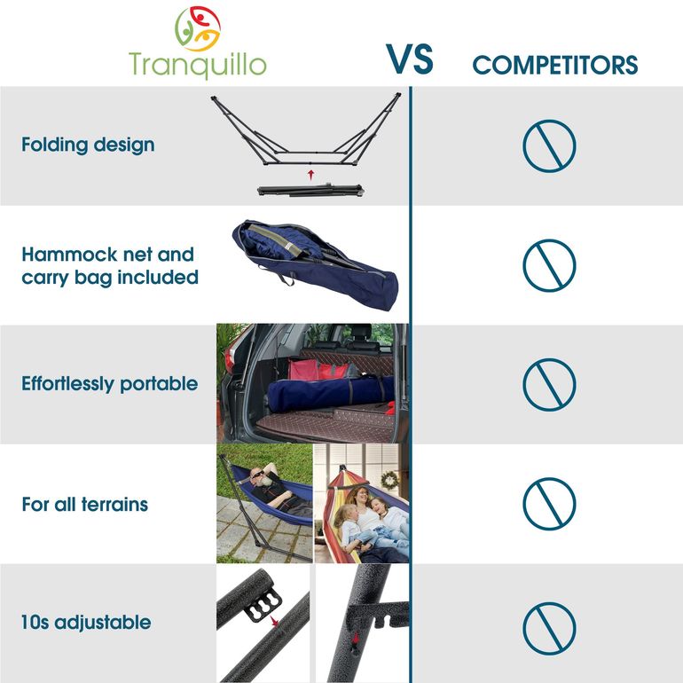 Tranquillo Original Collapsible Hammock with Stand, Indoor and Outdoor
