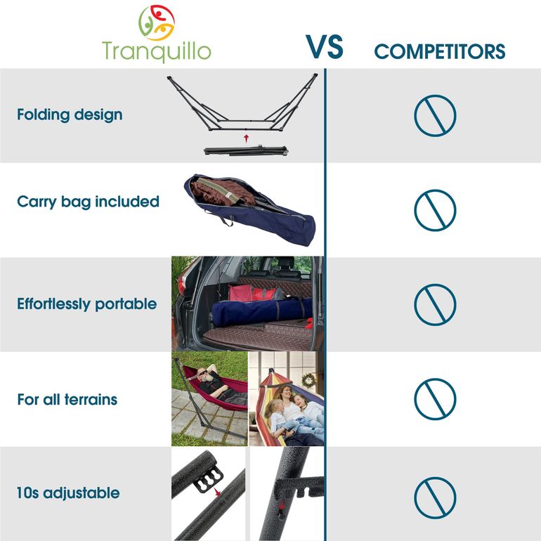 Tranquillo Original Collapsible Hammock with Stand, Red