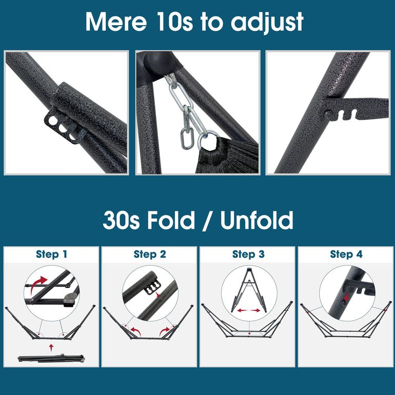 Tranquillo Original Collapsible Hammock with Stand, Black