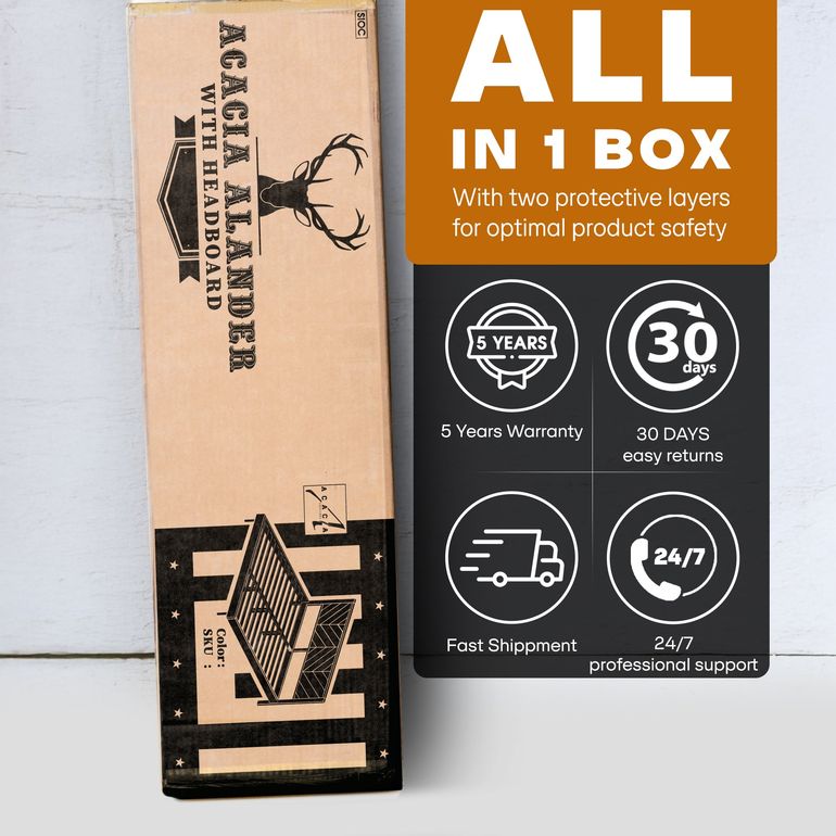 Acacia Alander Bed Frame with Headboard