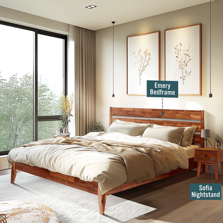 Acacia Emery Bedframe with headboard